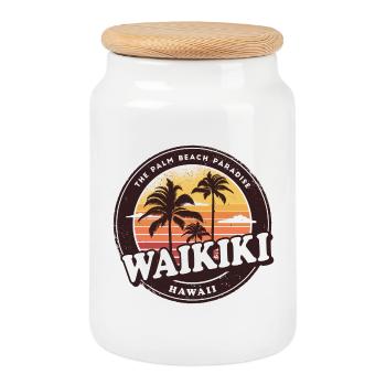 Waikiki Hawaii Vintage Beach Design - Boîte à biscuits avec couvercle en bois - blanc - Devant
