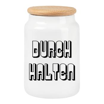 Durchhalten - Spruch - Keksdose mit Holzdeckel - Weiß - Vorne