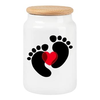 Heart Pregnant Baby Feet - Cookie Jar with Wooden Lid - white - Front
