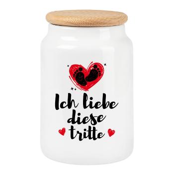 Love Baby Belly Heart Pregnant Statement Baby Feet - Cookie Jar with Wooden Lid - white - Front