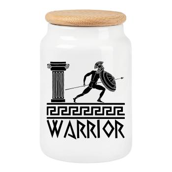 Greek warrior black hoplite - Cookie Jar with Wooden Lid - white - Front
