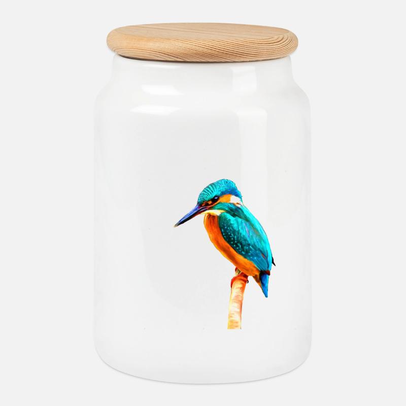 Kingfisher - Cookie Jar with Wooden Lid - white