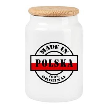 MADE IN POLSKA Pologne Poland drapeau cadeau - Boîte à biscuits avec couvercle en bois - blanc - Devant