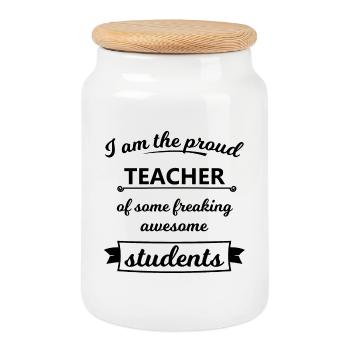 Drôles de profs proverbes - Boîte à biscuits avec couvercle en bois - blanc - Devant