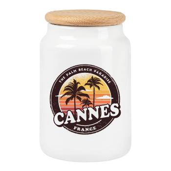 Cannes Frankreich Vintage Beach Design / Geschenk - Keksdose mit Holzdeckel - Weiß - Vorne