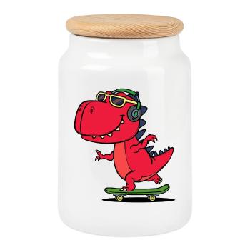 Cool dinosaure Casque Drôle de lunettes de soleil - Boîte à biscuits avec couvercle en bois - blanc - Devant