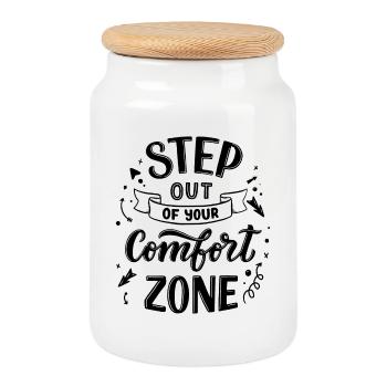 Step Out Your Comfort Zone Motivation - Keksdose mit Holzdeckel - Weiß - Vorne