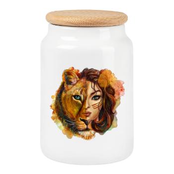 Tiger Woman Watercolor Portrait - Cookie Jar with Wooden Lid - white - Front