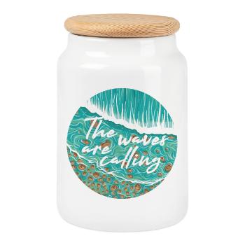 Waves Are Calling - Cookie Jar with Wooden Lid - white - Front