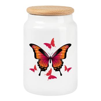 Butterflies - Butterfly - Cookie Jar with Wooden Lid - white - Front