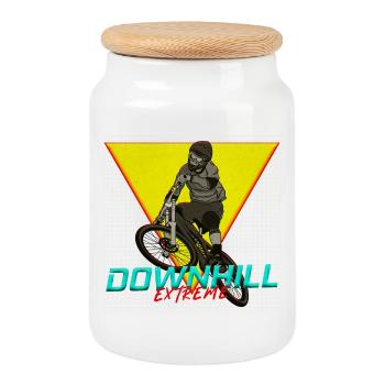 Downhill Extreme Motiv - Keksdose mit Holzdeckel - Weiß - Vorne