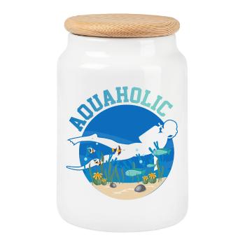 Diver Diving - Cookie Jar with Wooden Lid - white - Front