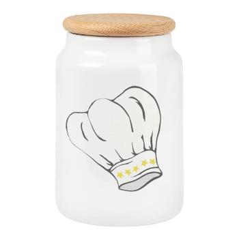 Toque de chef motif étoile, cuisine, cadeau homme - Boîte à biscuits avec couvercle en bois - blanc - Devant