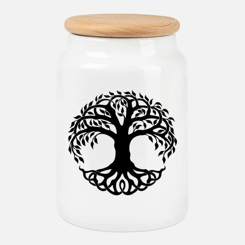Yggdrasil - Cookie Jar with Wooden Lid - white