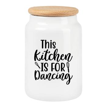 Cette cuisine est faite pour danser - Boîte à biscuits avec couvercle en bois - blanc - Devant