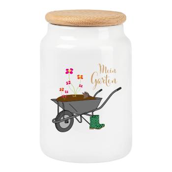 My garden - Cookie Jar with Wooden Lid - white - Front