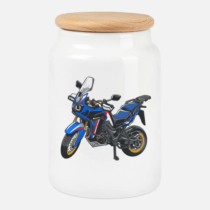 Africa Twin Enduro - solo blue - Keksdose mit Holzdeckel - Weiß