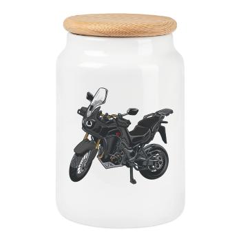 Africa Twin Enduro - solo black - Keksdose mit Holzdeckel - Weiß - Vorne