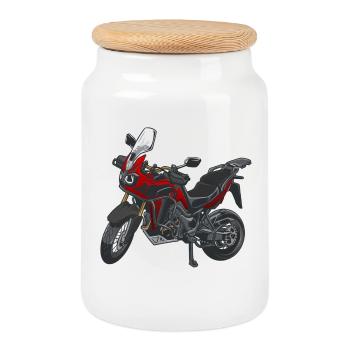 Africa Twin Enduro - solo rot - Keksdose mit Holzdeckel - Weiß - Vorne
