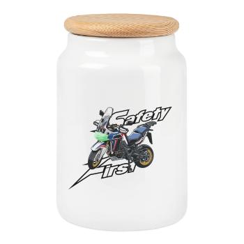 Africa Twin Enduro - safety first tricolor - Cookie Jar with Wooden Lid - white - Front