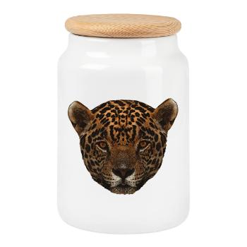 Assez gros chats, gros chat Onca visage - Boîte à biscuits avec couvercle en bois - blanc - Devant
