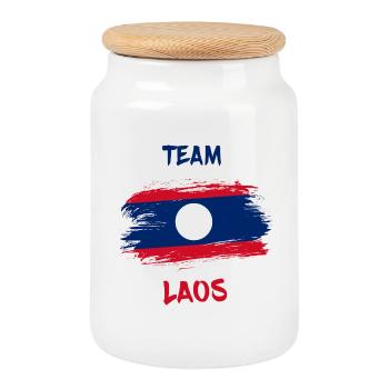 Team Laos Flaggen Design / Geschenk - Keksdose mit Holzdeckel - Weiß - Vorne