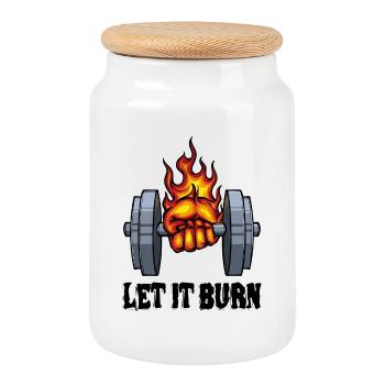 Fitness Saying Dumbbell Weightlifting - Cookie Jar with Wooden Lid - white - Front