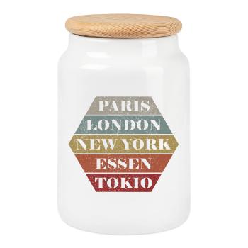 City Food Funny Essener Retro Coal Metropolis - Cookie Jar with Wooden Lid - white - Front