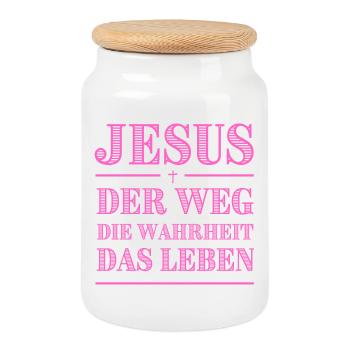 Jesus Weg Die Wahrheit Pink Typografie - Keksdose mit Holzdeckel - Weiß - Vorne