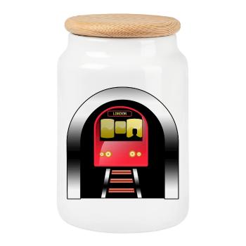 London red train under arch - Cookie Jar with Wooden Lid - white - Front