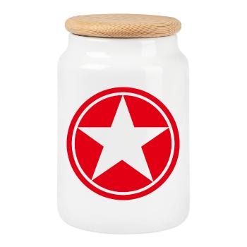 Star in Red Five-Pointed Circle Pentagram - Cookie Jar with Wooden Lid - white - Front