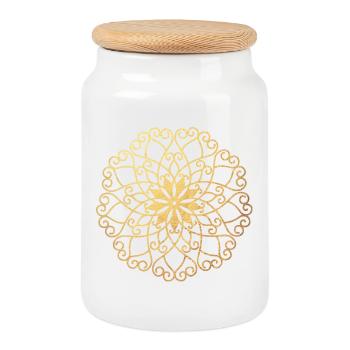 Gold Meditation Yoga Mandala Sun Yoga Shirt India - Cookie Jar with Wooden Lid - white - Front