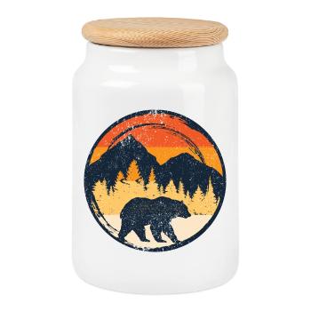 Bear at Sunset in Alpine Circle - Cookie Jar with Wooden Lid - white - Front