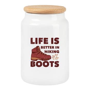 La vie est meilleure en chaussures de randonnée en disant - Boîte à biscuits avec couvercle en bois - blanc - Devant
