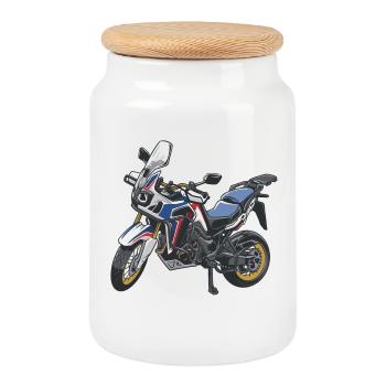 Africa Twin Enduro - solo tricolor - Keksdose mit Holzdeckel - Weiß - Vorne