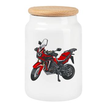 Africa Twin Enduro - solo trired - Keksdose mit Holzdeckel - Weiß - Vorne