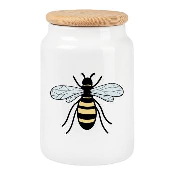 bee - Cookie Jar with Wooden Lid - white - Front