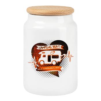 CAMPING BEAT - Herzschlag Orange Motorhome Camping - Cookie Jar with Wooden Lid - white - Front