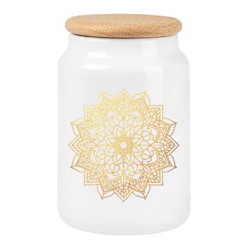 Yoga Shirt Gold Meditation Sun Ornament Mandala - Cookie Jar with Wooden Lid - white - Front