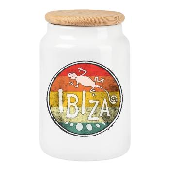 Ibiza Gecko Retro Vintage Design - Cookie Jar with Wooden Lid - white - Front