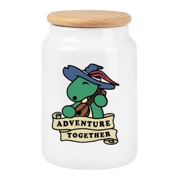 Adventure Together - Cookie Jar with Wooden Lid - white - Front