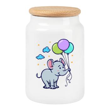 Animal Éléphant - Boîte à biscuits avec couvercle en bois - blanc - Devant
