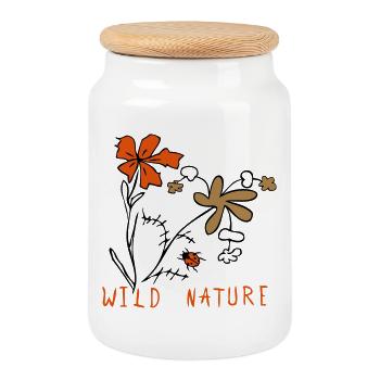 Meadows flowers with ladybugs, wild nature - Cookie Jar with Wooden Lid - white - Front