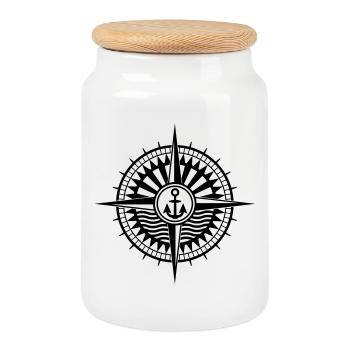 Cool seafarer compass with anchor and wind rose - Cookie Jar with Wooden Lid - white - Front