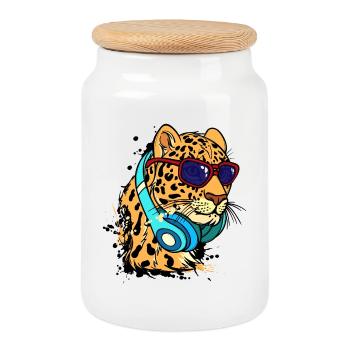 Cool animal casque - Boîte à biscuits avec couvercle en bois - blanc - Devant