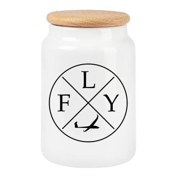 FLY Logo Glider remote control rc - Cookie Jar with Wooden Lid - white - Front