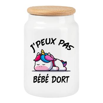 J'PEUX PAS BÉBÉ DORT GROSSESSE LICORNE - Boîte à biscuits avec couvercle en bois - blanc - Devant