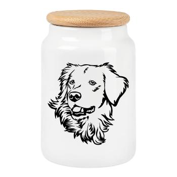 Tête de golden retriever - Boîte à biscuits avec couvercle en bois - blanc - Devant