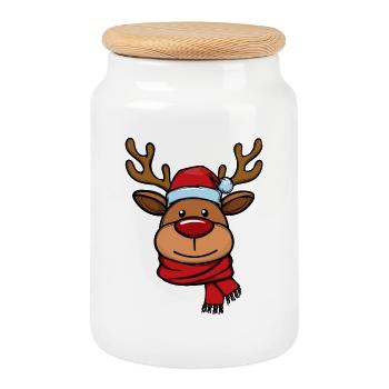 Noël Xmas le visage de renne - Boîte à biscuits avec couvercle en bois - blanc - Devant