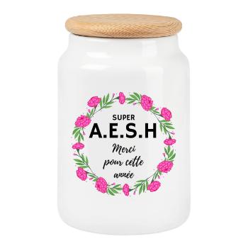 super AESH A.E.S.H. Merci pour cette année fleurs - Boîte à biscuits avec couvercle en bois - blanc - Devant